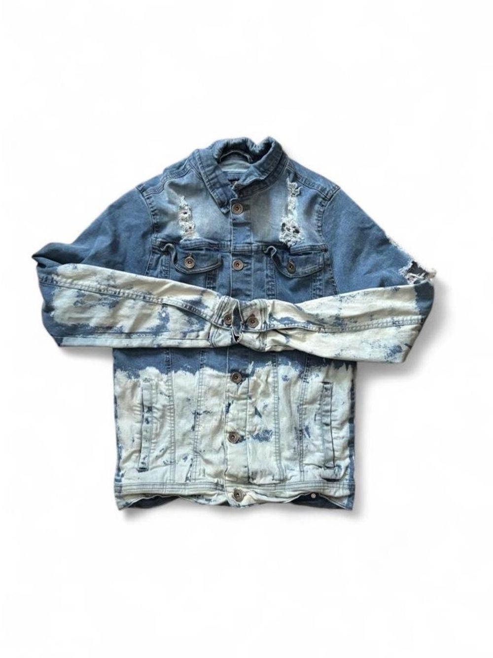 Black Pike Distressed Acid Wash Denim Jacket Small Blue White
